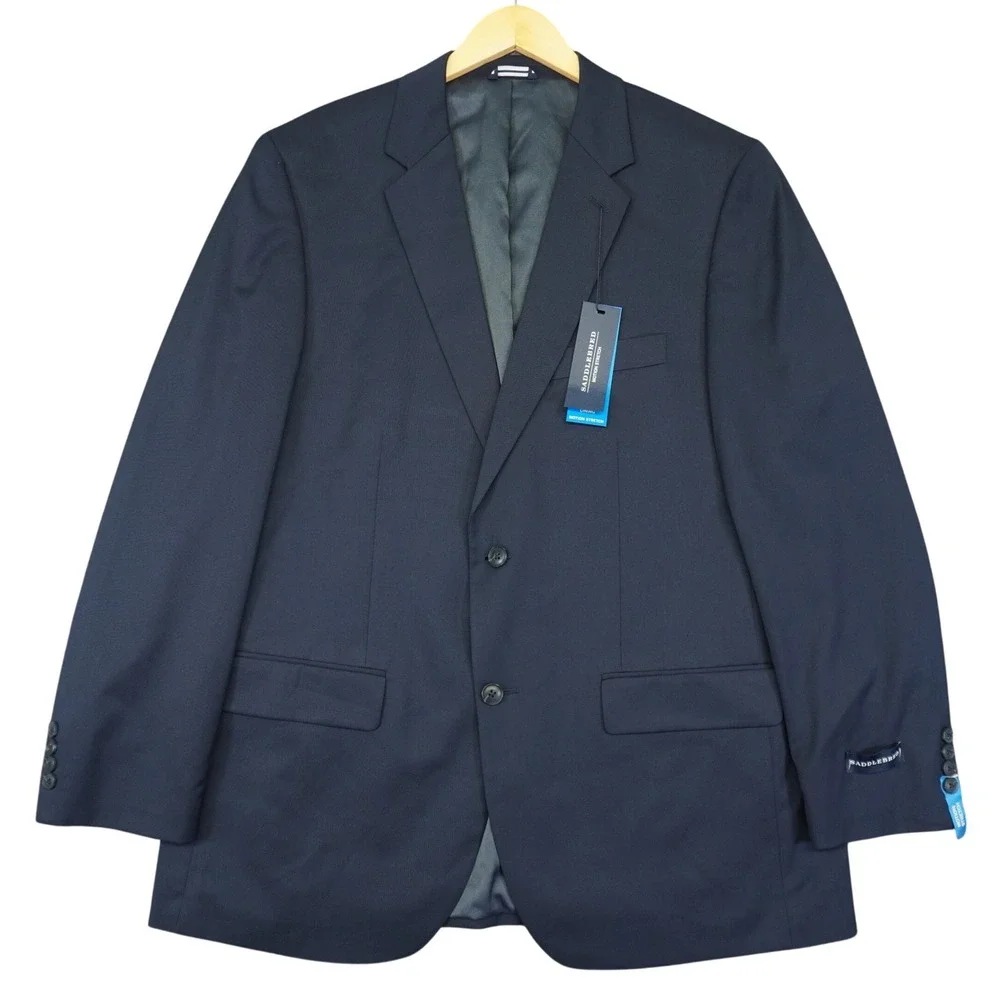 NEW Saddlebred Blazer Mens 46L Navy Blue Motion Stretch‎ Two Button Sport Coat